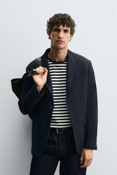 TEXTURED REGULAR FIT BLAZER - Navy blue by Zara