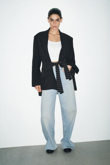 JEANS TRF EXTRA WIDE LEG TIRO ALTO - أزرق مائي الخاص بـ Zara