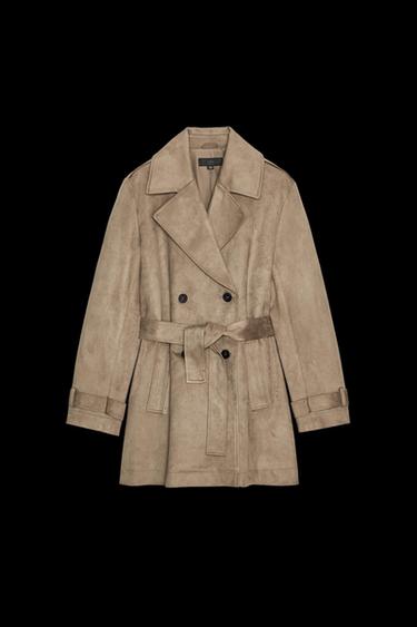SUEDE EFFECT TRENCH COAT - camel by Zara