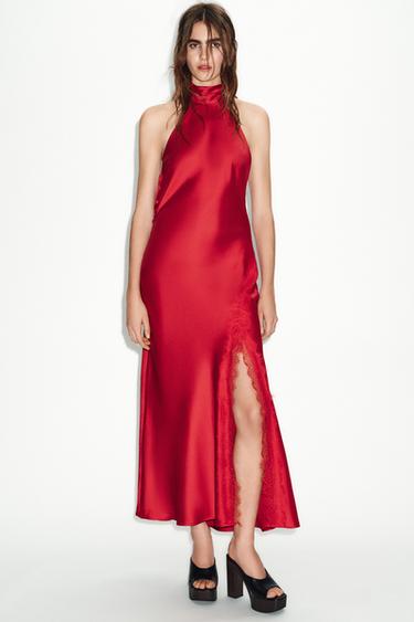 ПЛАТЬЕ В БЕЛЬЕВОМ СТИЛЕ С КРУЖЕВОМ — КРАСНЫЙ от Zara