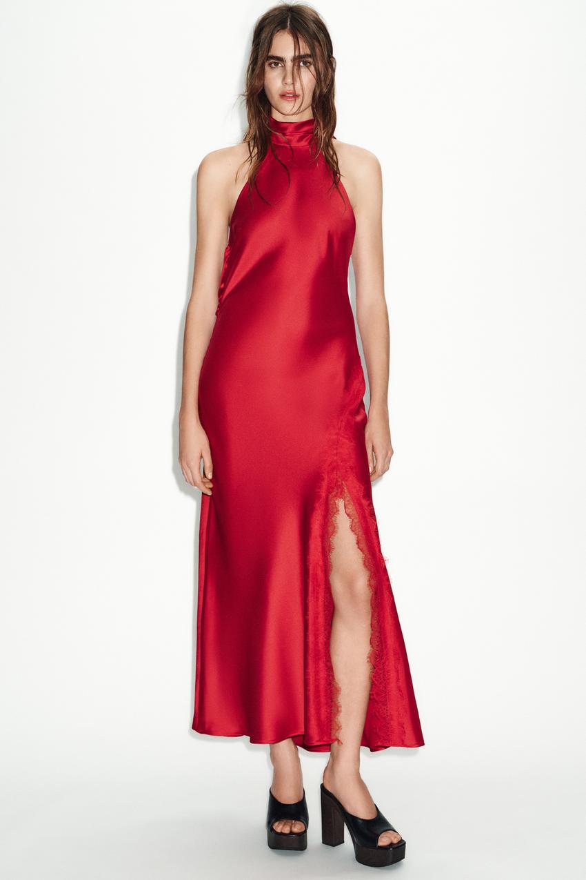 COMBINATION LACE SLIP DRESS - Red | ZARA United States COMBINATION LACE SLIP DRESS - Red | ZARA United States