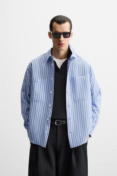 CAMISA ESTRUCTURA RAYAS - Azul de Zara