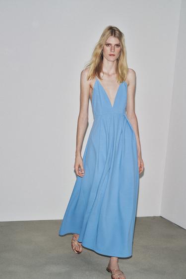 VESTIDO COMPRIDO COM LAÇOS ZW COLLECTION - Azul-celeste da Zara