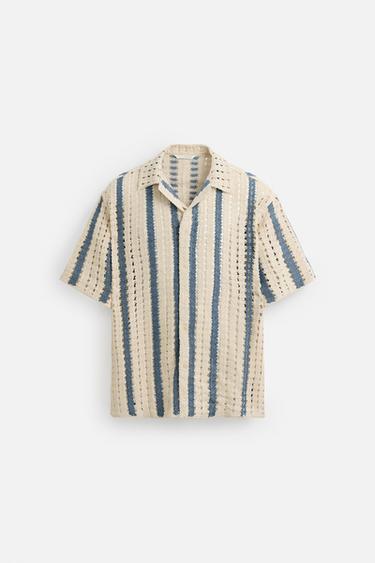 CAMISA ESTRUCTURA CROCHET - Azul de Zara
