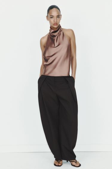 PANTALÓN BALLOON PLIEGUES - Marrón chocolate de Zara
