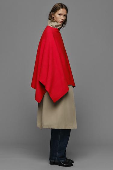 PLAIN KNIT CAPE - Red by Zara