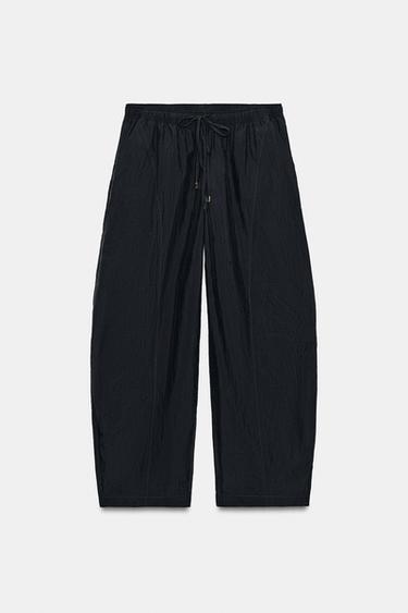 Zara ELASTIC WAIST BARREL PANTS - Dark gray