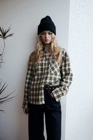 CHECK FLANNEL SHIRT - Greens by Zara