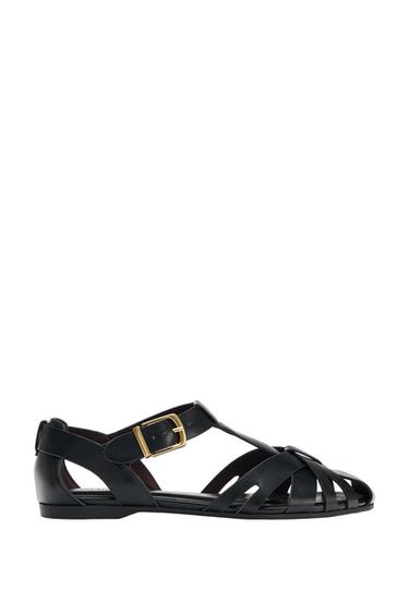 حذاء صندل بحري بأشرطة - أسود الخاص بـ Zara