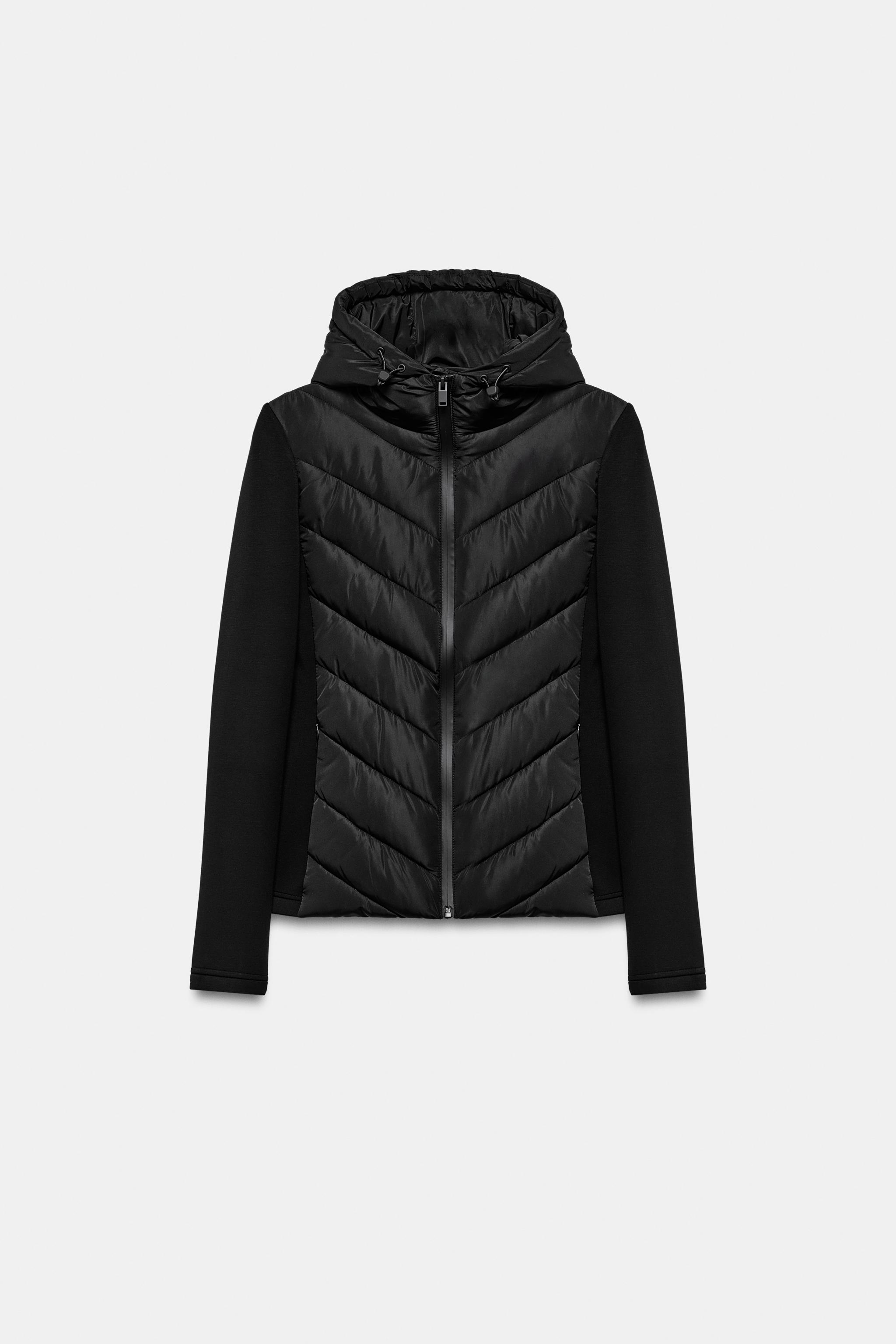 フード付きコンビパフジャケット - ブラック | ZARA Japan / 日本
