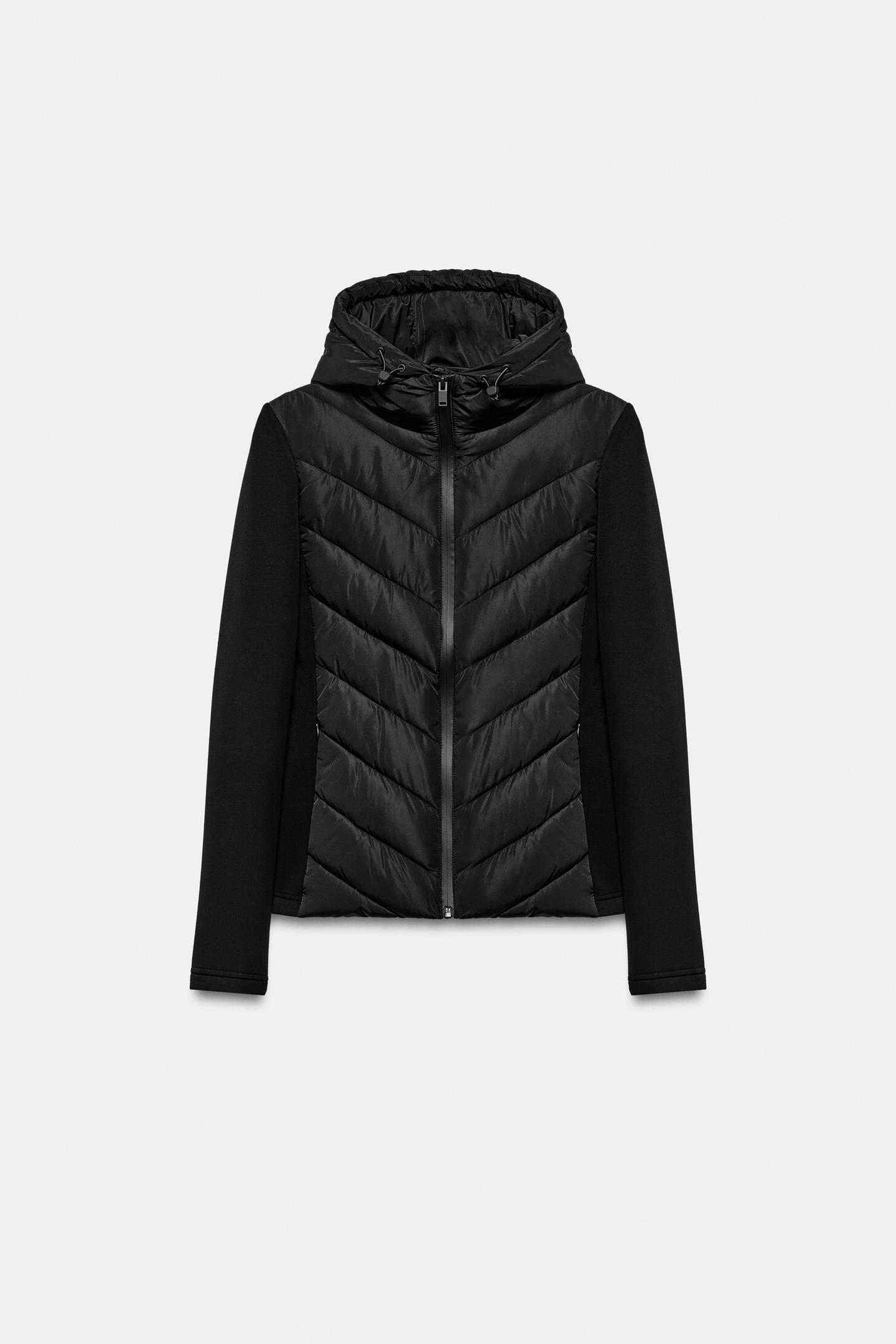 Женская куртка Zara Combination Hooded Puffer, цвет: Чёрный — фото 1