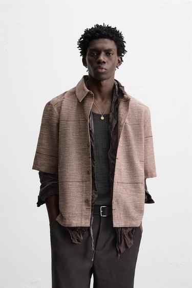 EMBROIDERED TEXTURED SHIRT - Brown by Zara