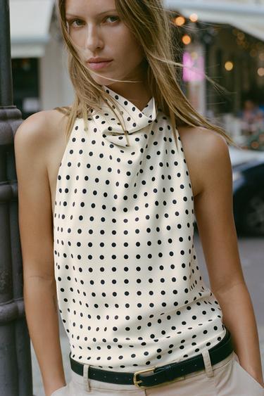 SATIN HALTER TOP - Black / White by Zara