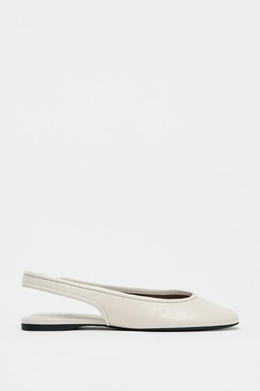 LEATHER SLINGBACK BALLERINAS - White by Zara