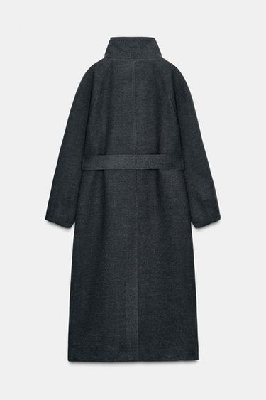 SOFT HIGH-NECK COAT WITH BELT - Grey by Zara - Image 7