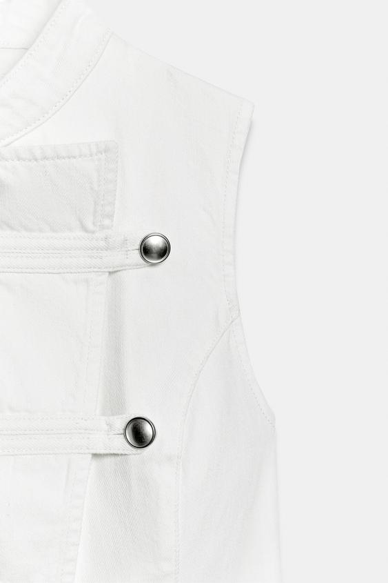 TOP Z1975 EN DENIM À BRANDEBOURGS - Blanc de Zara - Image 8