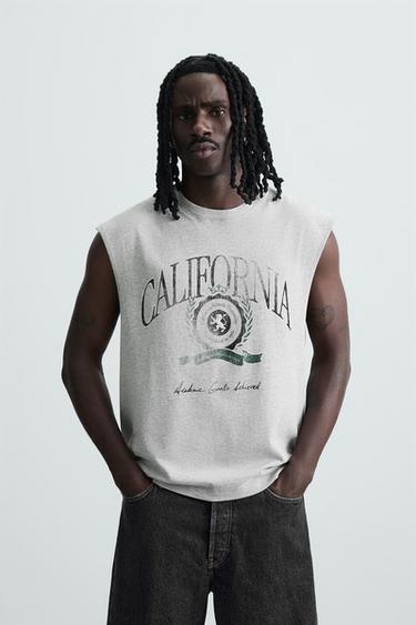 CAMISETA TANK ESTAMPADA LAVADA - Cinza-vigoré da Zara