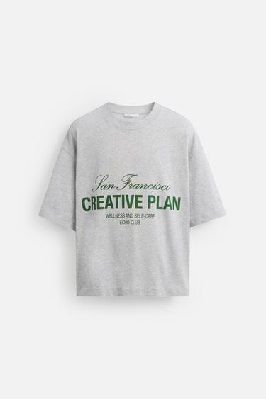 Zara TEXT PRINT T-SHIRT - Gray marl