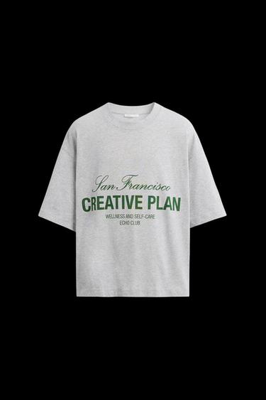 SLOGAN PRINT T-SHIRT - Grey marl by Zara