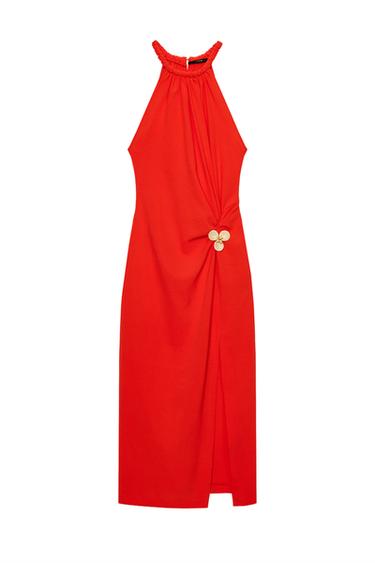 MIDI HALTER DRESS WITH APPLIQUÉ