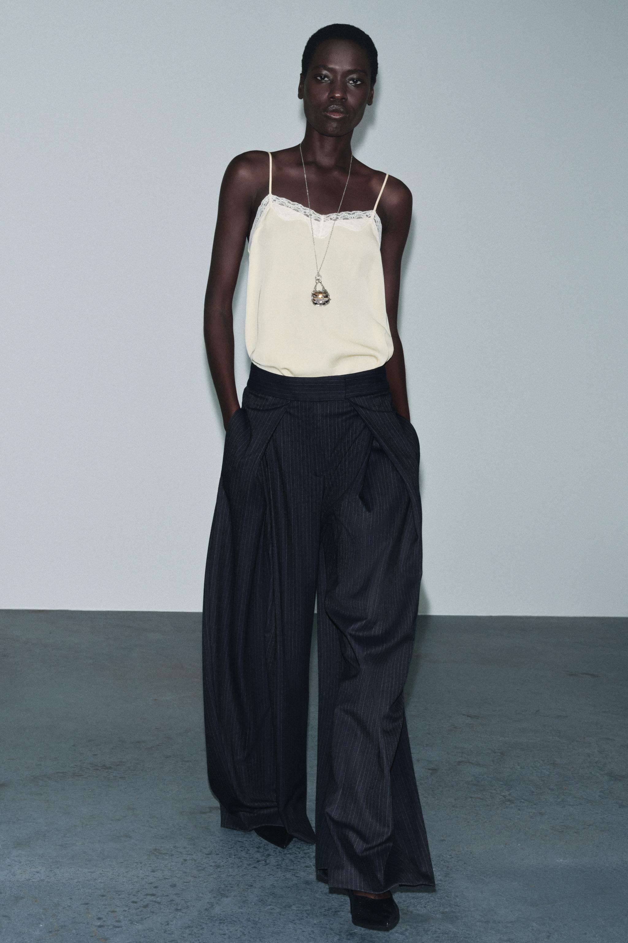 ZW COLLECTION ピンストライプ柄ダーツパンツ - ネイビーブルー | ZARA