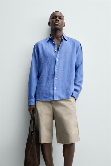 100% LINEN REGULAR FIT SHIRT - Faded blue by Zara - Image 5