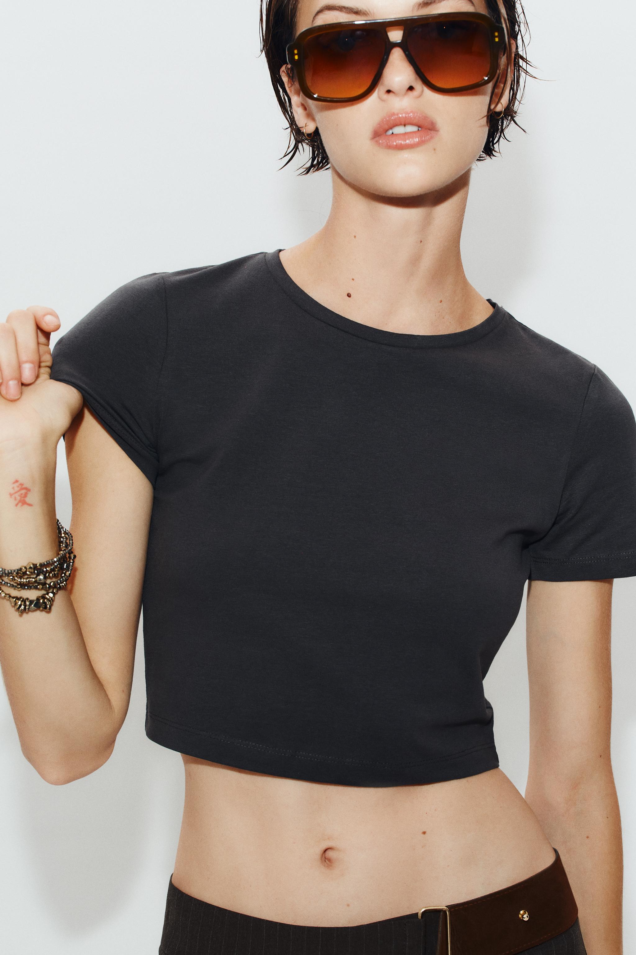 Zara KISA KOLLU CROP T-SHIRT görsel 2