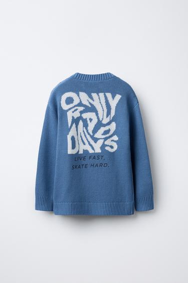 KNIT SWEATER WITH SLOGAN - Bluish by Zara - Image 1