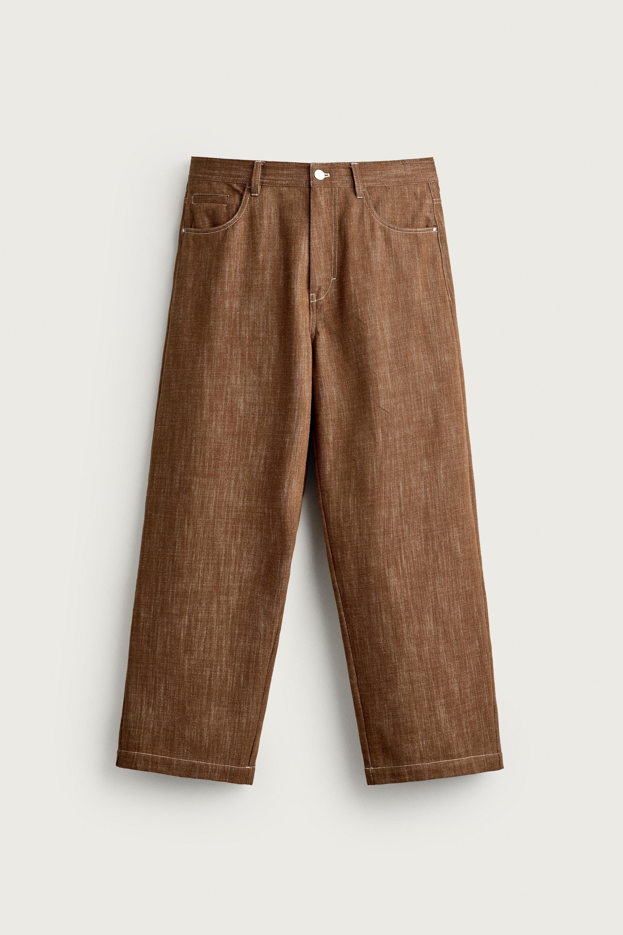 RELAXED FIT TOPSTITCHED PANTS — Dark russet