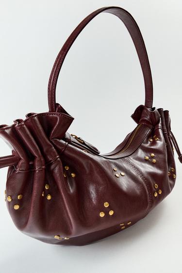 STUDDED GATHERED SHOULDER BAG - Burgundy Red by Zara