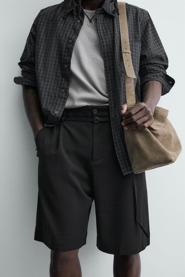 ZARA RELAXED FIT BERMUDA SHORTS WITH PLEATS AND BELT