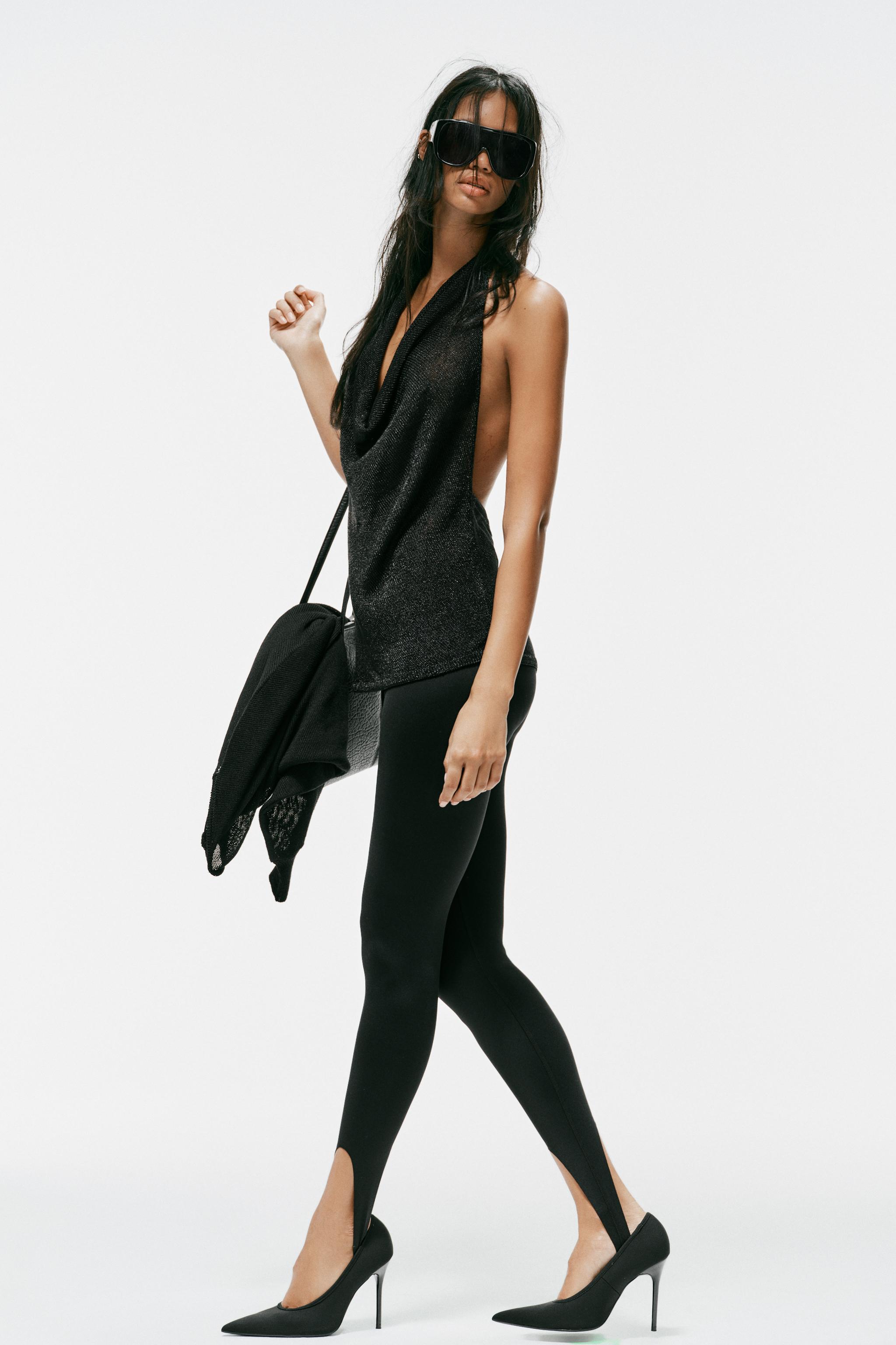 METALLIC THREAD HALTER KNIT TOP