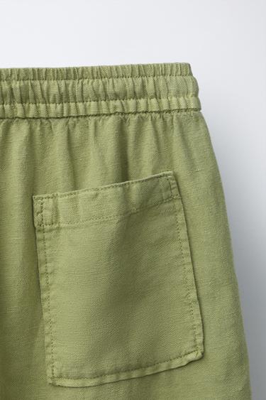 BERMUDA FLUIDE AVEC LIN - Vert olive de Zara - Image 3