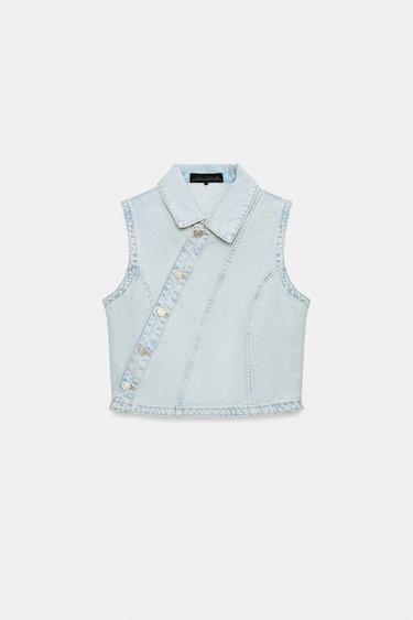 GILET COURT EN DENIM Z1975 - Bleu clair de Zara - Image 5