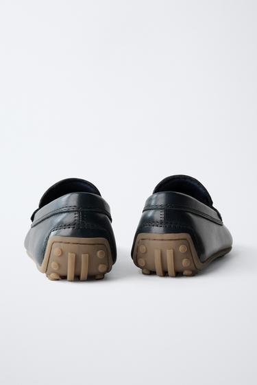 LEATHER LOAFERS - Navy Blue by Zara - Image 4