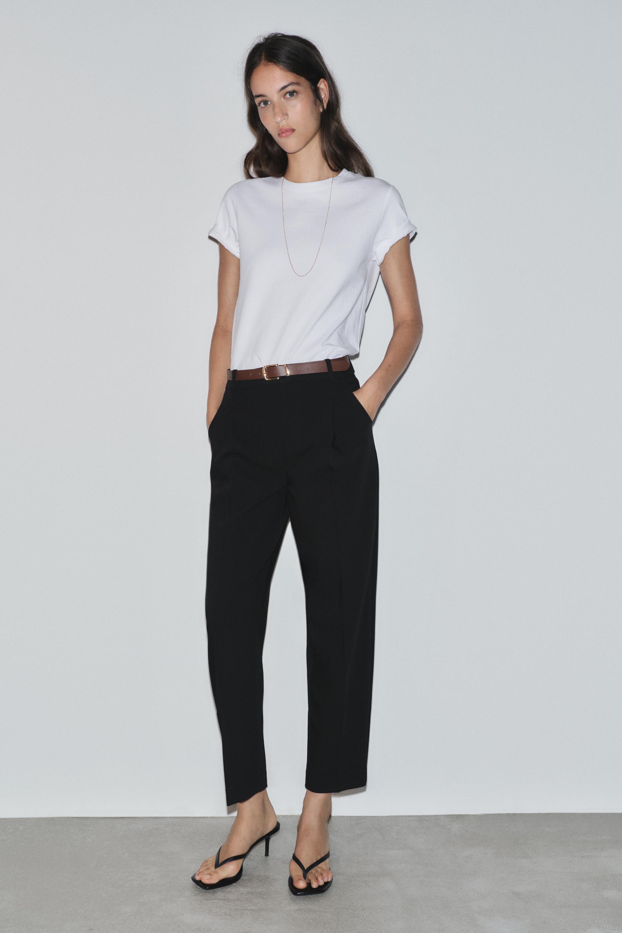 BELTED ANKLE PANTS — Black