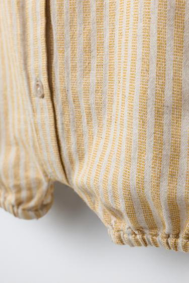STRIPED COTTON AND LINEN ROMPER - Ochre by Zara - Image 3