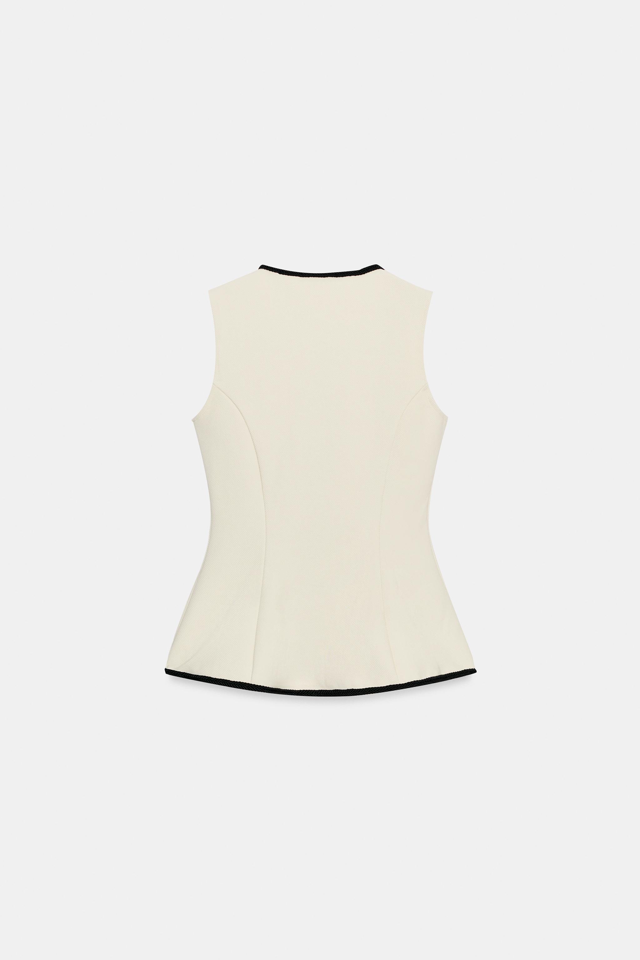 Женские топы Zara CONTRAST PIPING FROG FASTENING TOP — фото 8