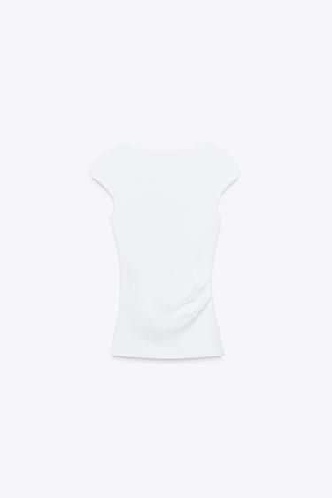 RIBBED DRAPED TOP - White by Zara - Image 3