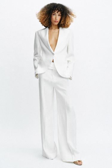 ZW COLLECTION TUXEDO-STYLE LINEN BLEND BLAZER - White by Zara