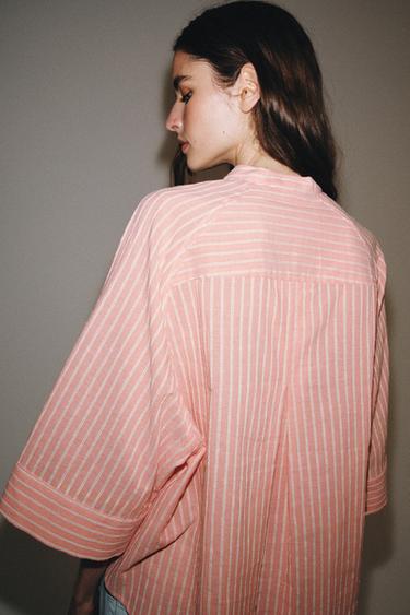 ZW COLLECTION ASYMMETRIC STRIPED SHIRT - Salmon by Zara - Image 1