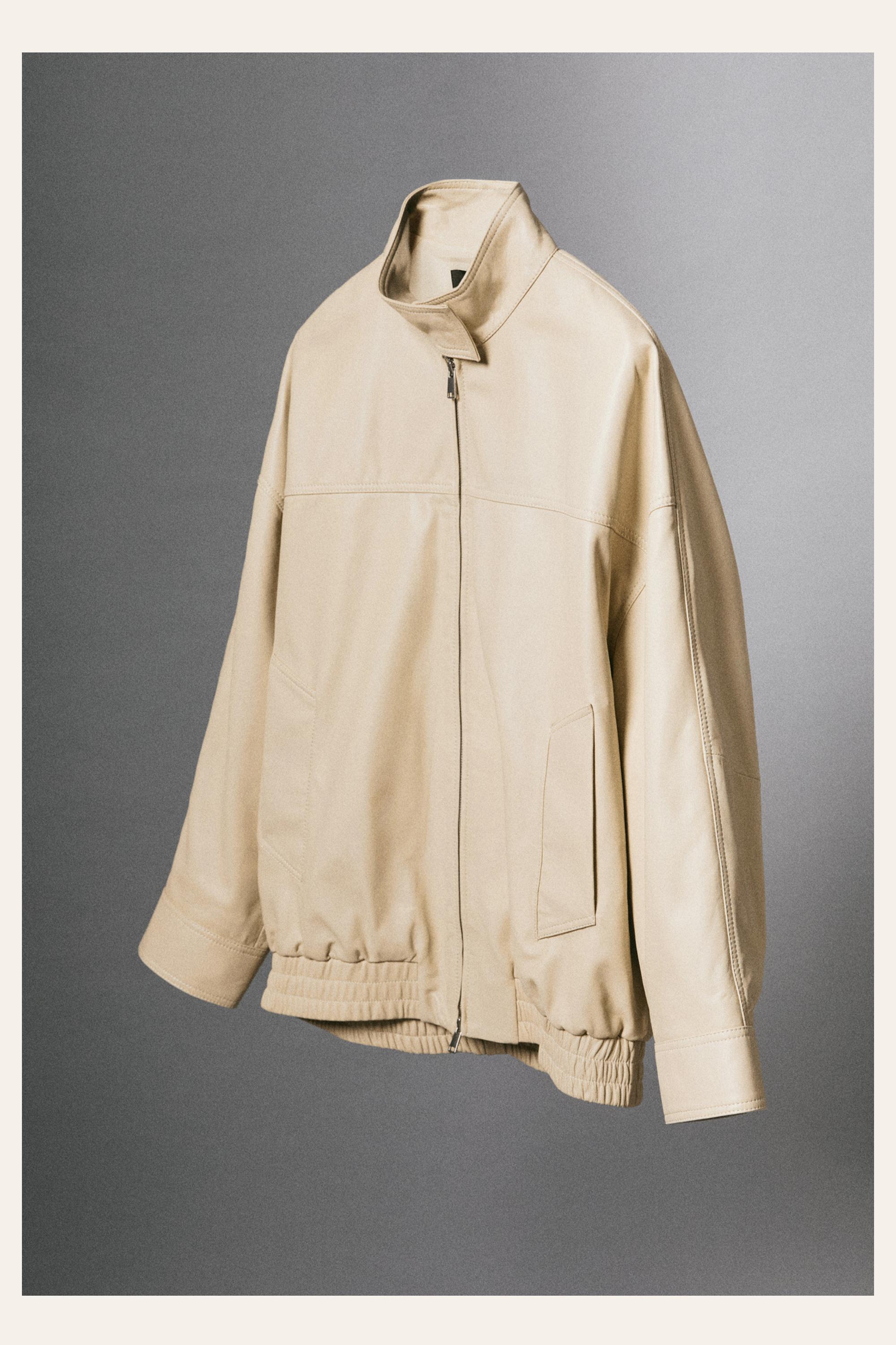 Elastic hem leather jacket — Ecru
