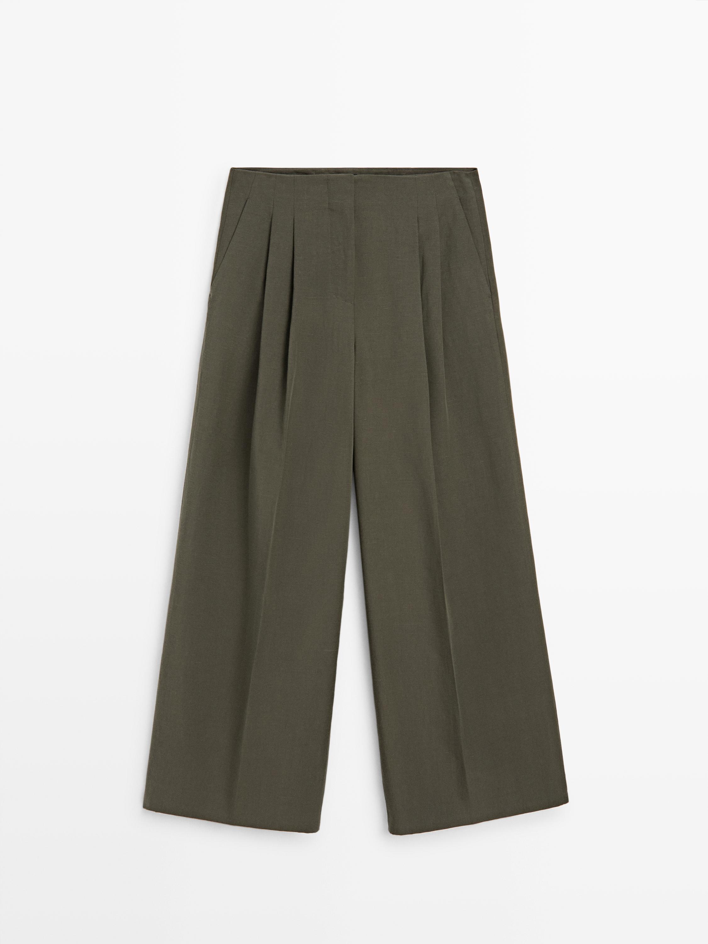 Darted wide-leg trousers