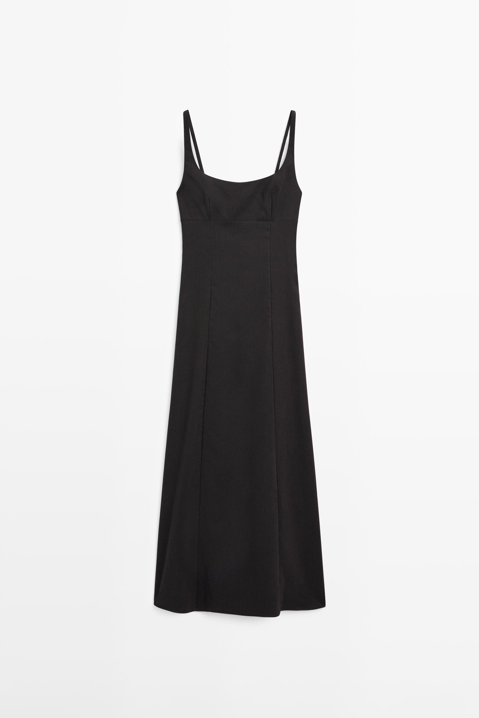 Strappy linen midi dress — Black