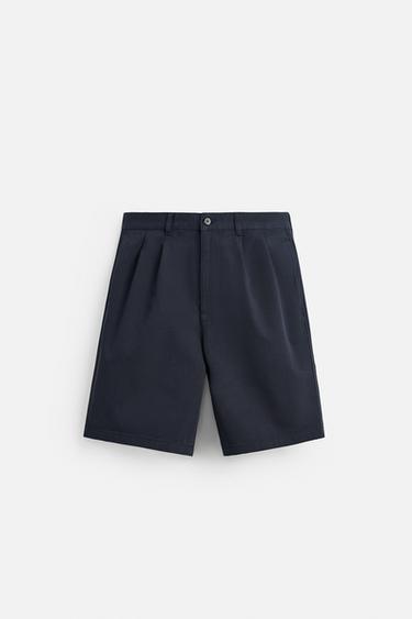 RELAXED FIT PLEATED BERMUDA SHORTS - Dark navy by Zara