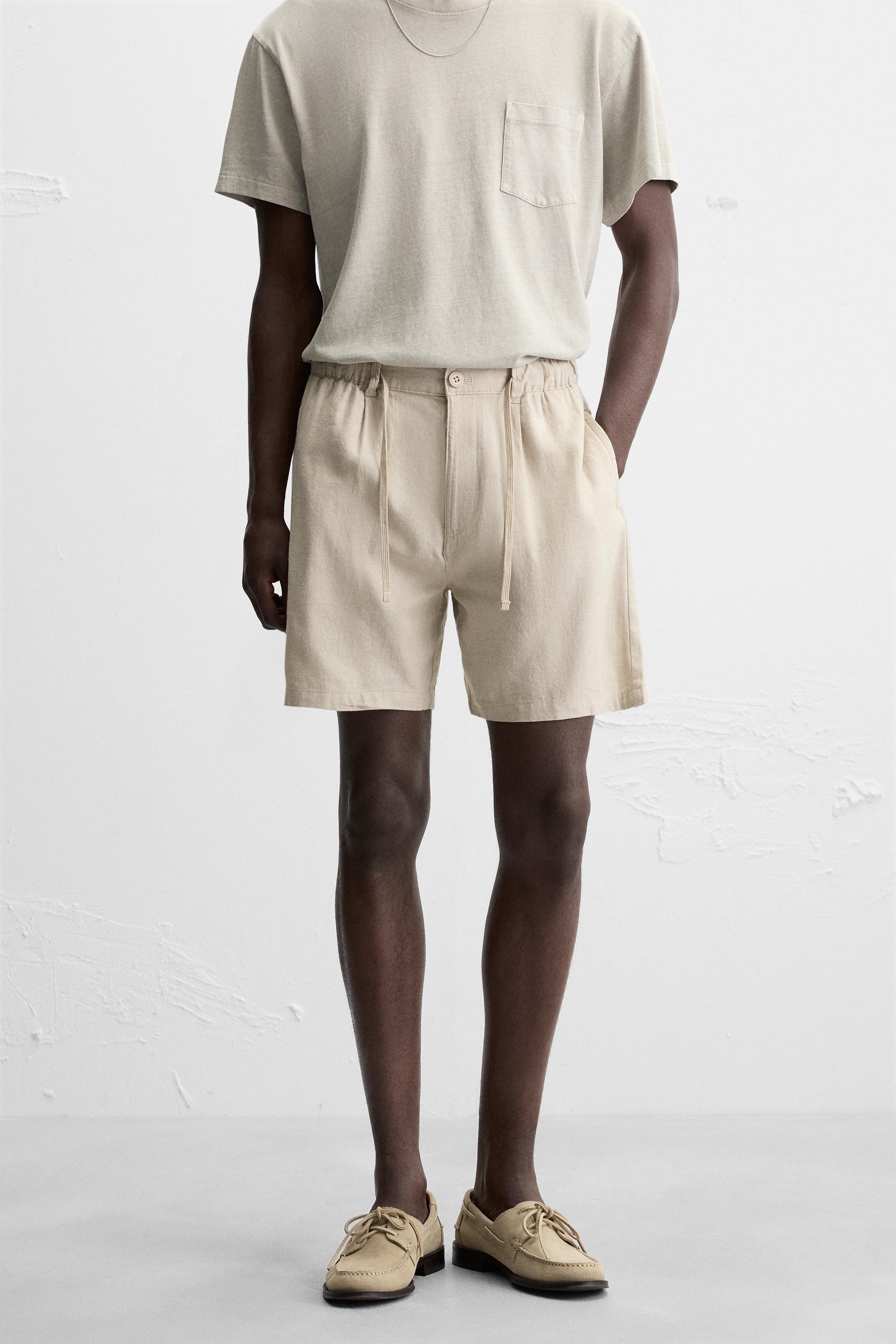 ☆ドイツ発*ZARA*新作*リネンボクサーショートパンツ/SAND☆ ホワイト（白）系 ZARA(ザラ) ハーフ・ショートパンツ(メンズ