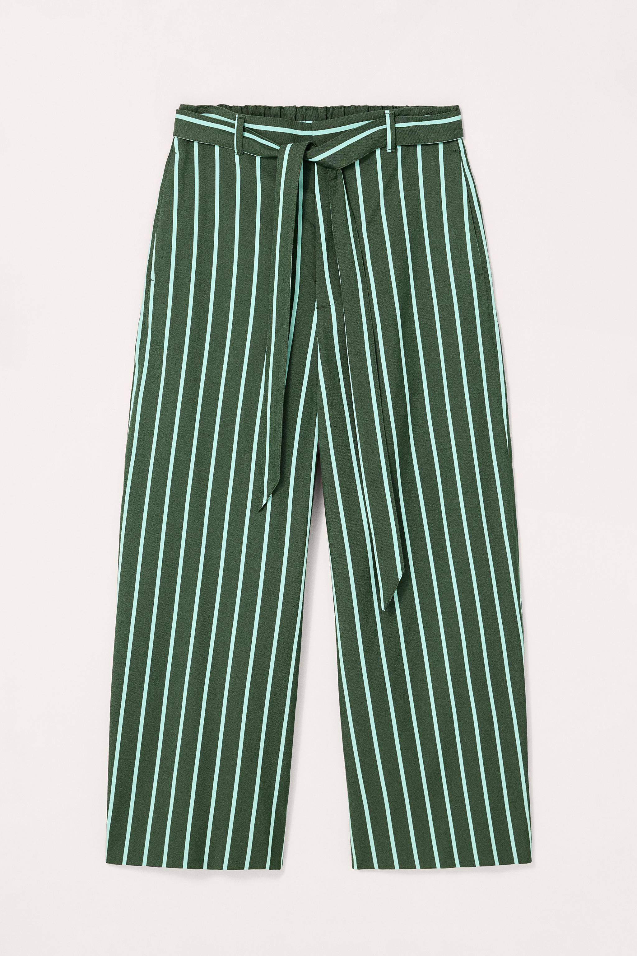 LIMITED EDITION STRIPED WIDE FIT PANTS - Dark green | ZARA