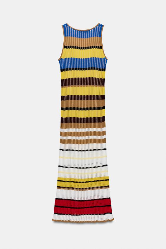 zara knit striped dress STRIPED LONG KNIT DRESS - Multicolored