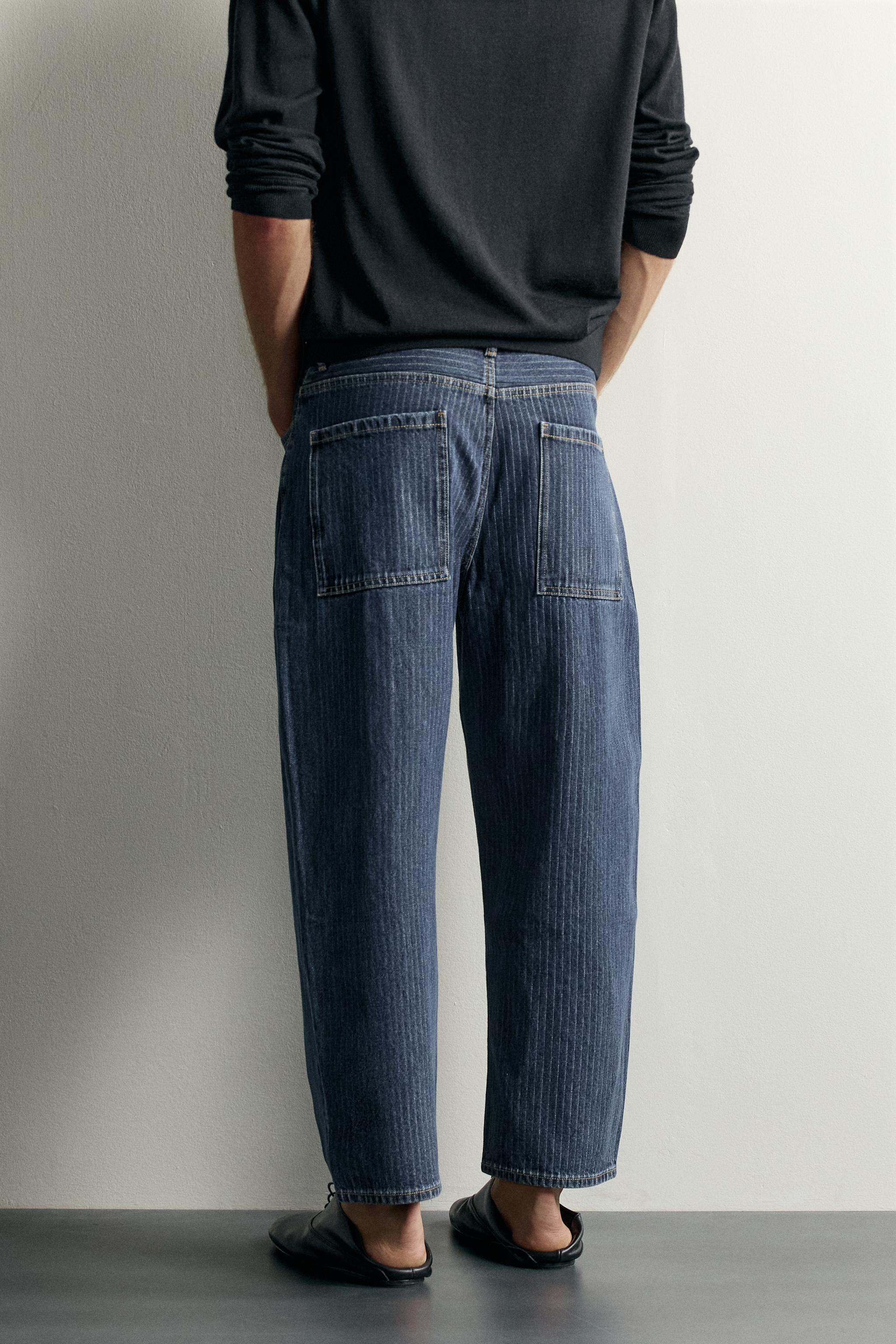 STRIPED TAPERED WIDE FIT JEANS