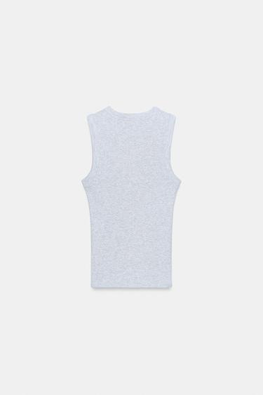 RIBBED TOP WITH STRAPS - Grey marl by Zara